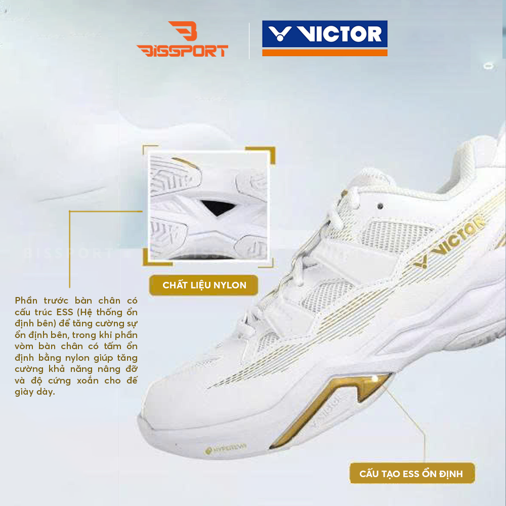 Giày Cầu Lông Victor C60 AX Chính Hãng - Trắng Vàng - Bền Bỉ - GIảm Chấn - Đế Bám Mọi Sàn - Nhẹ Êm - Ổn Định